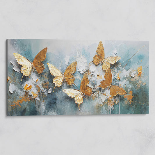 Golden Butterflies on Abstract Textured Background, Canvas Wall Art on gallery wrap