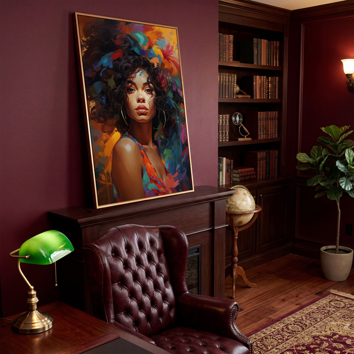 Afro Woman Abstract Pop Art Canvas in antique gold floating frame