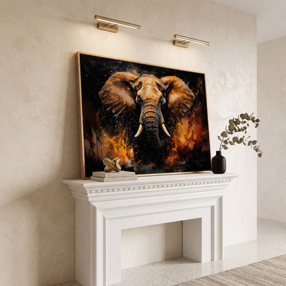 Abstract Elephant Canvas Print in Burnt Sienna & Black in white oak floating frame