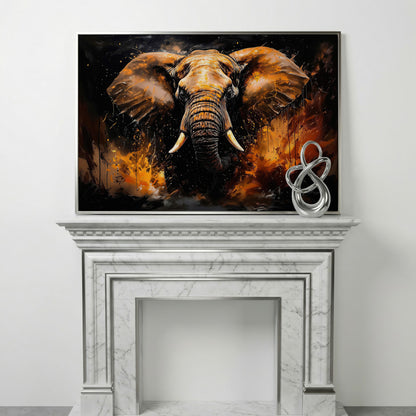 Abstract Elephant Canvas Print in Burnt Sienna & Black in silver floating frame