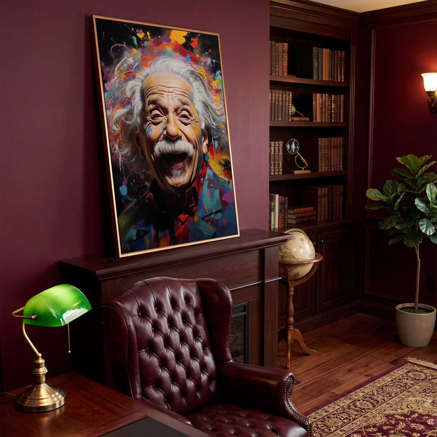 Einstein Laughing Pop Art Canvas in antique gold floating frame