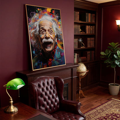 Einstein Laughing Pop Art Canvas in antique gold floating frame
