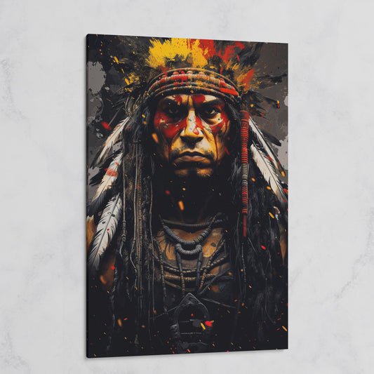 Angry Chief Portrait Canvas Print on gallery wrap