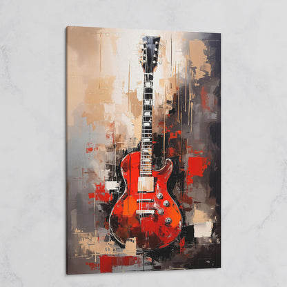 Red Guitar Canvas Print for Music Rooms and Studios on gallery wrap