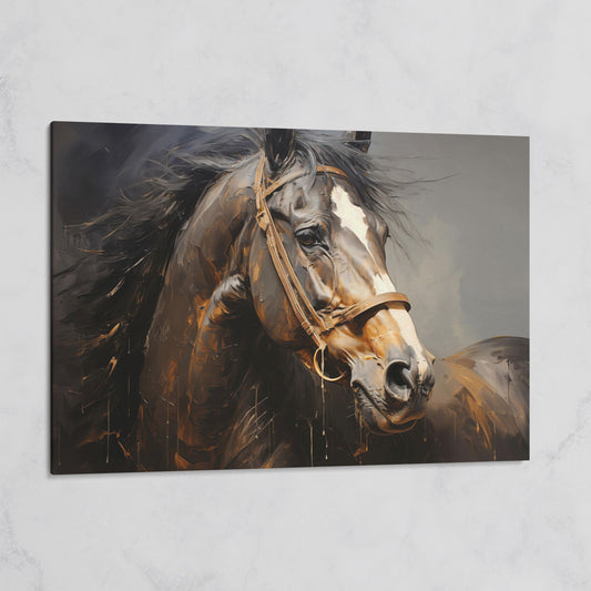 Horse Portrait in Burnt Umber and Gray Canvas Print on gallery wrap