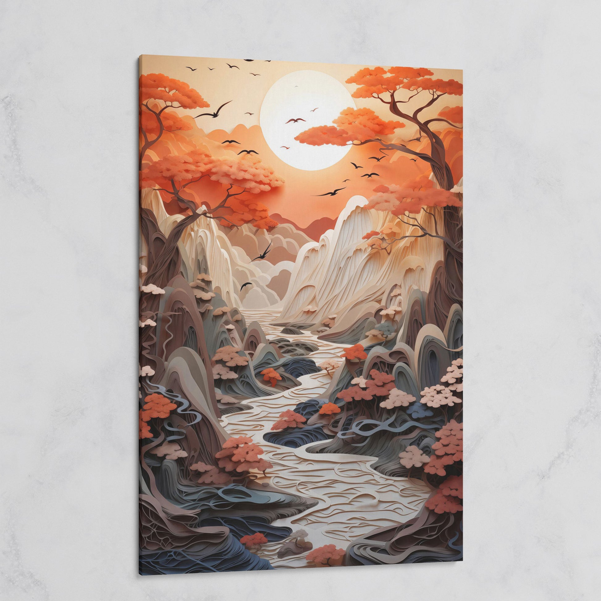 Autumn Sunset Serenity Japanese Canvas Print on gallery wrap