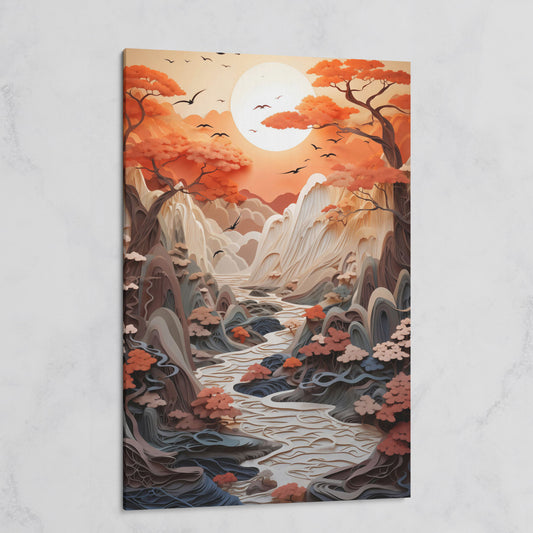 Autumn Sunset Serenity Japanese Canvas Print on gallery wrap
