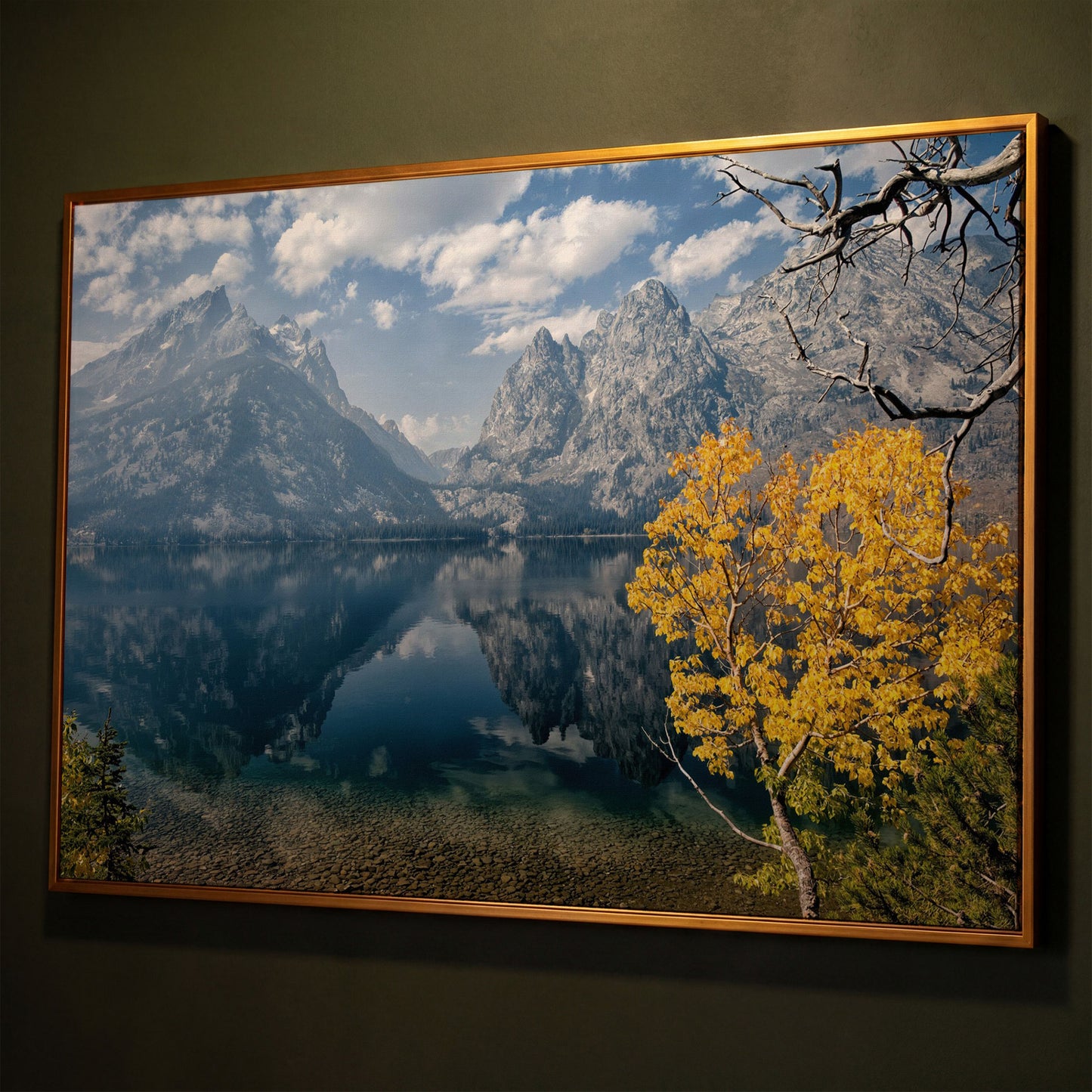 Grand Teton Fall Colors Canvas shown in antique gold floating frame