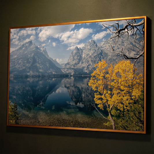 Grand Teton Fall Colors Canvas shown in antique gold floating frame