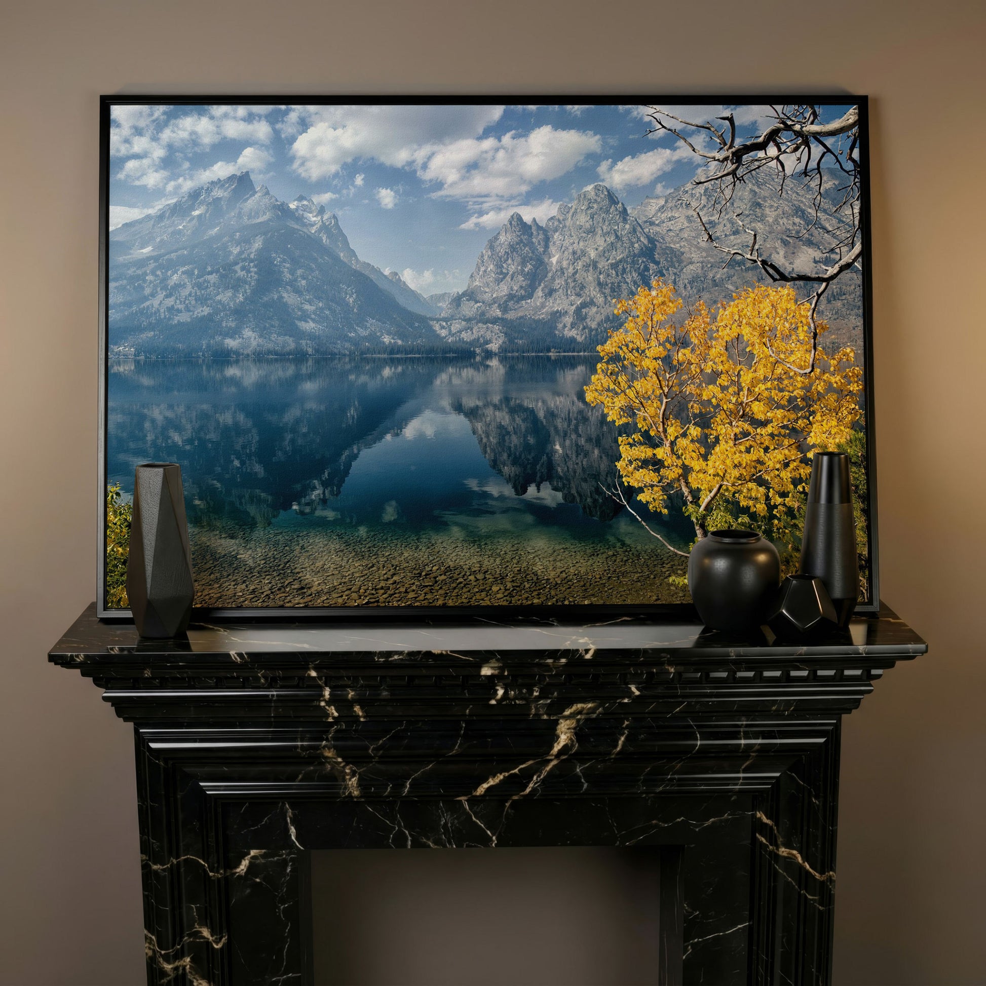 Grand Teton Fall Colors Canvas in black floating frame