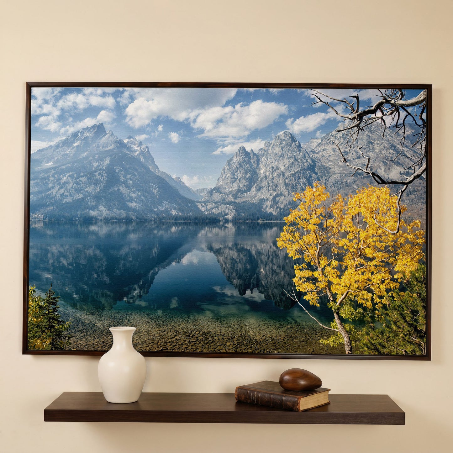 Grand Teton Fall Colors Canvas in dark walnut floating frame