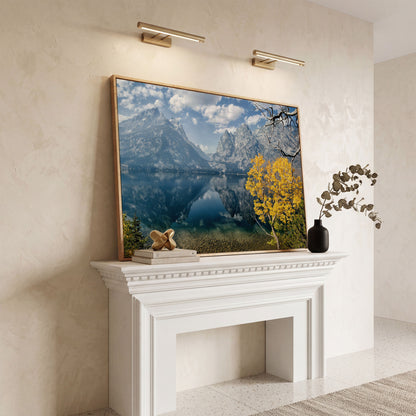 Grand Teton Fall Colors Canvas in white oak floating frame