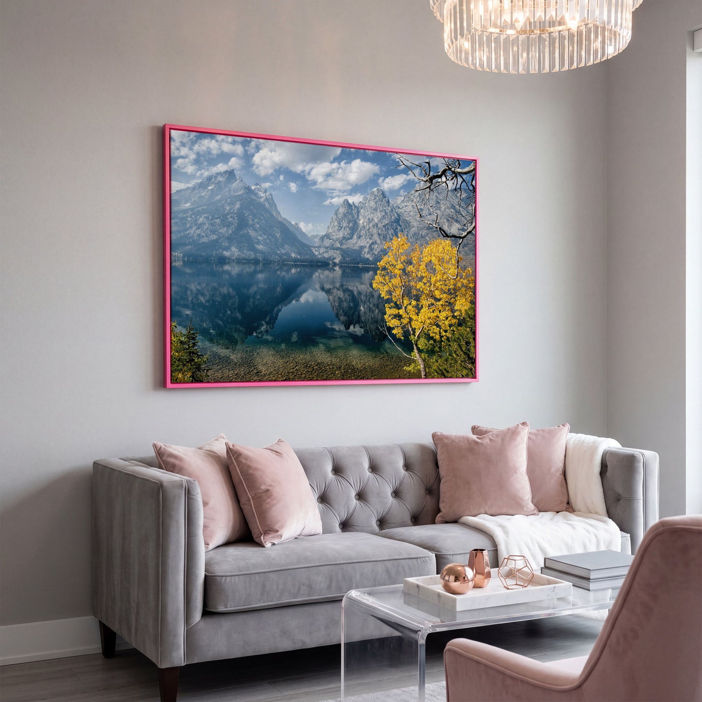 Grand Teton Fall Colors Canvas in pink floating frame