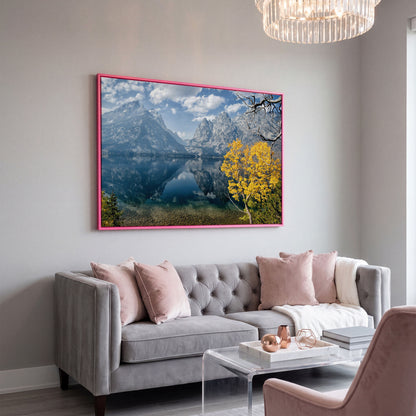 Grand Teton Fall Colors Canvas in pink floating frame