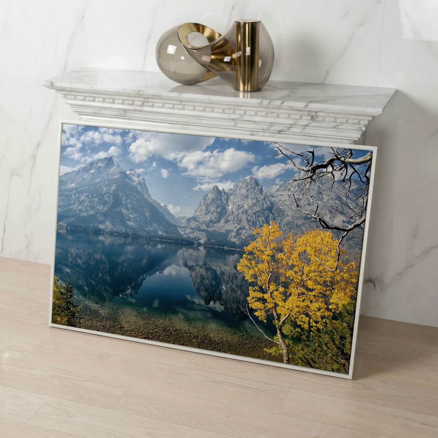 Grand Teton Fall Colors Canvas in white floating frame