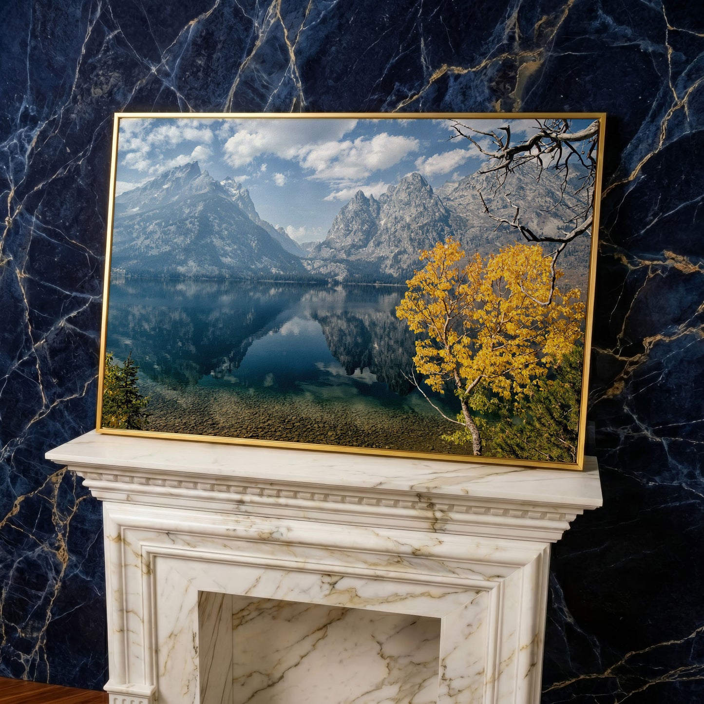 Grand Teton Fall Colors Canvas in yellow gold floating frame