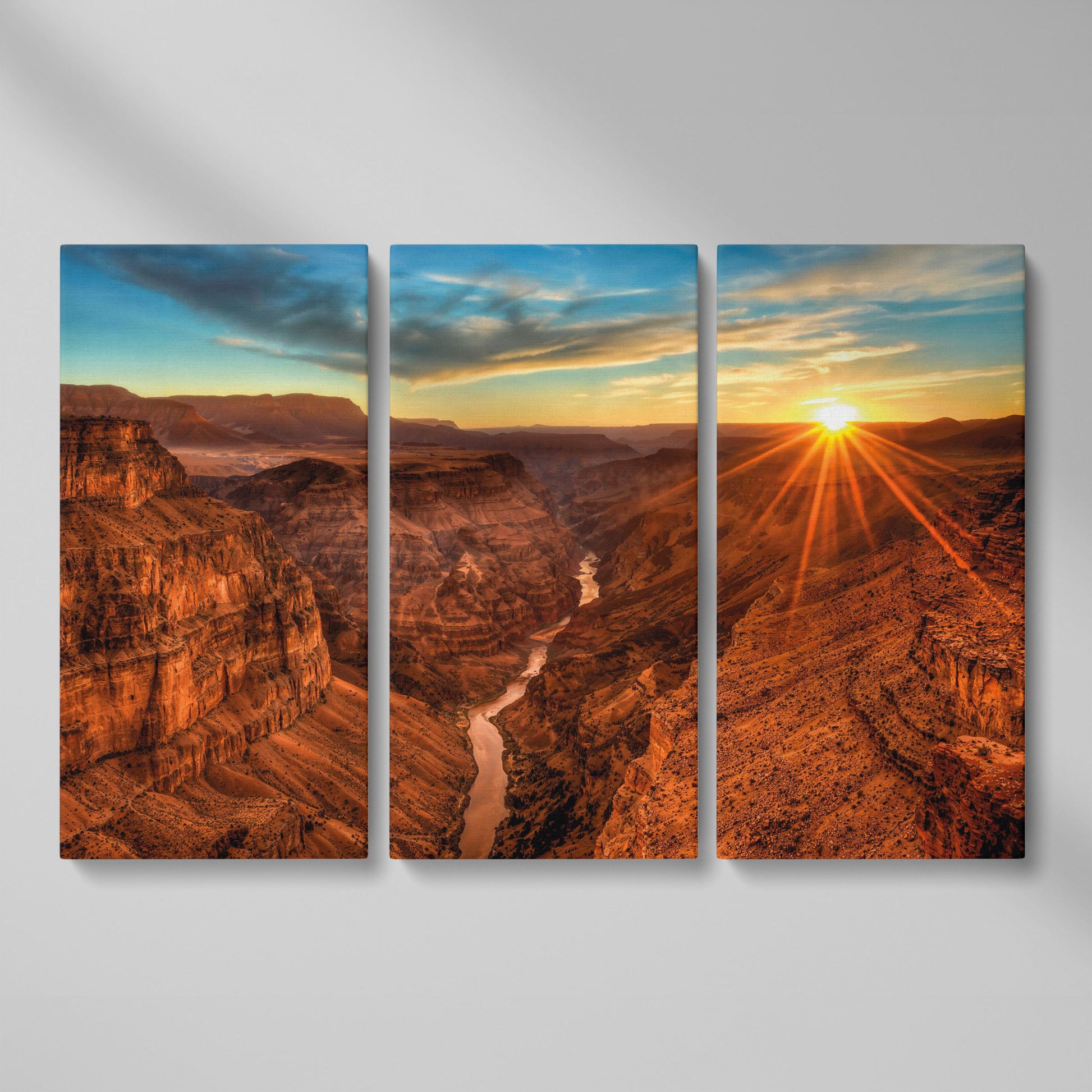 Grand Canyon Sunset Canvas Print with Colorado River View as 3-panel split version