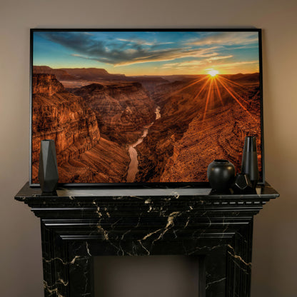 Grand Canyon Sunset Canvas Print with Colorado River View in black floating frame