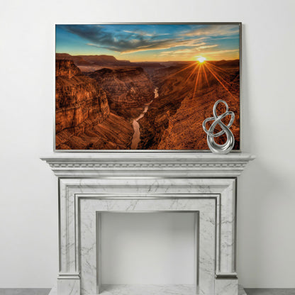Grand Canyon Sunset Canvas Print with Colorado River View in silver floating frame