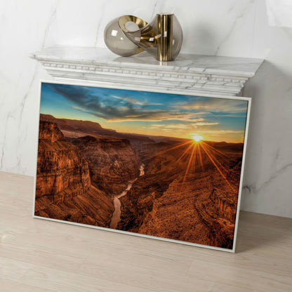 Grand Canyon Sunset Canvas Print with Colorado River View in white floating frame