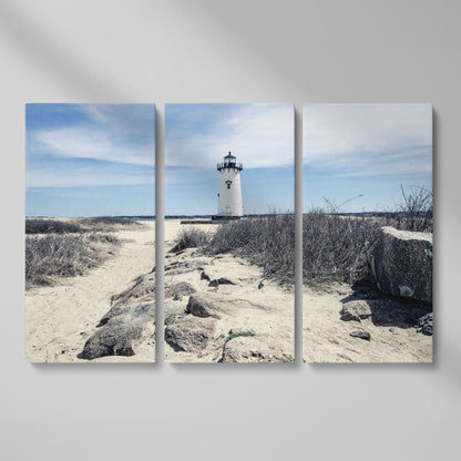 Edgartown Lighthouse Canvas Print, Martha's Vineyard as 3-panel split version