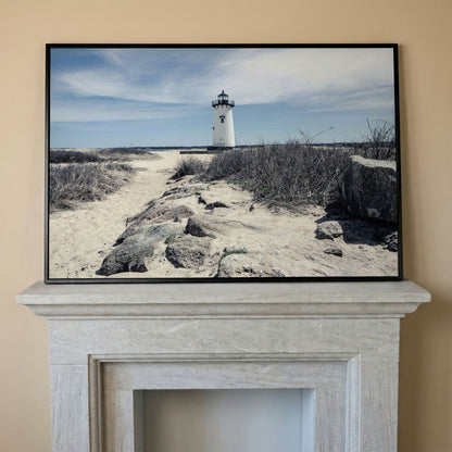 Edgartown Lighthouse Canvas Print, Martha's Vineyard in black floating frame