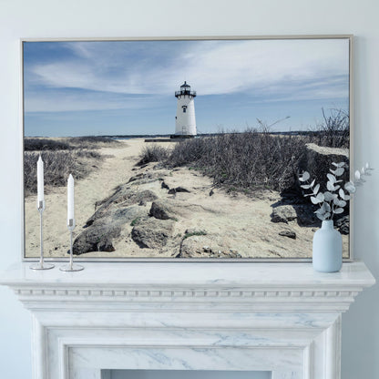 Edgartown Lighthouse Canvas Print, Martha's Vineyard in silver floating frame