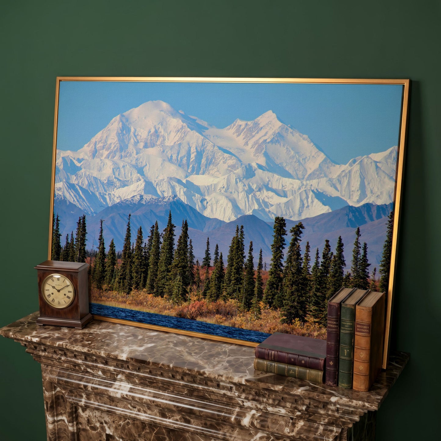 Denali Mountain Landscape Canvas in antique gold floating frame