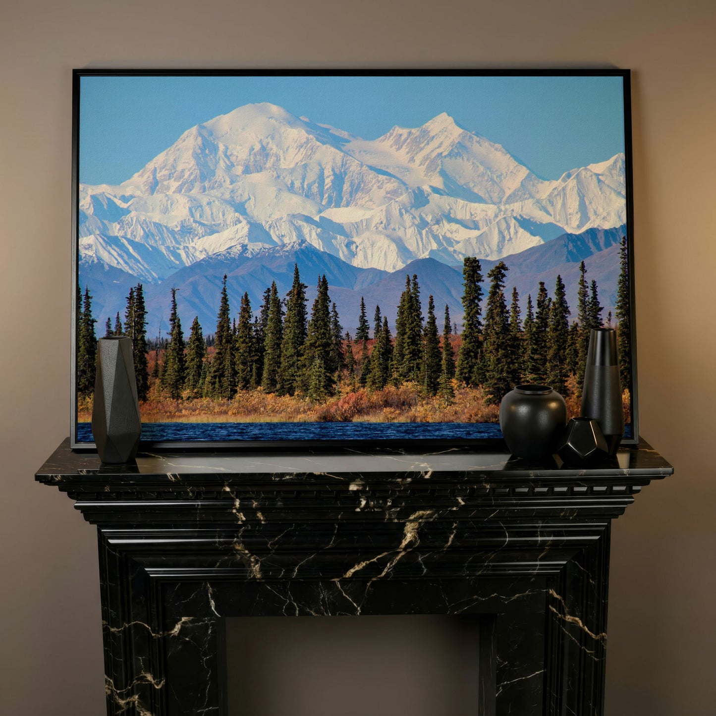 Denali Mountain Landscape Canvas in black floating frame