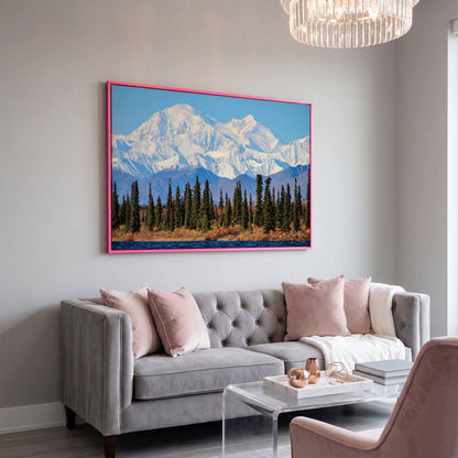Denali Mountain Landscape Canvas in pink floating frame
