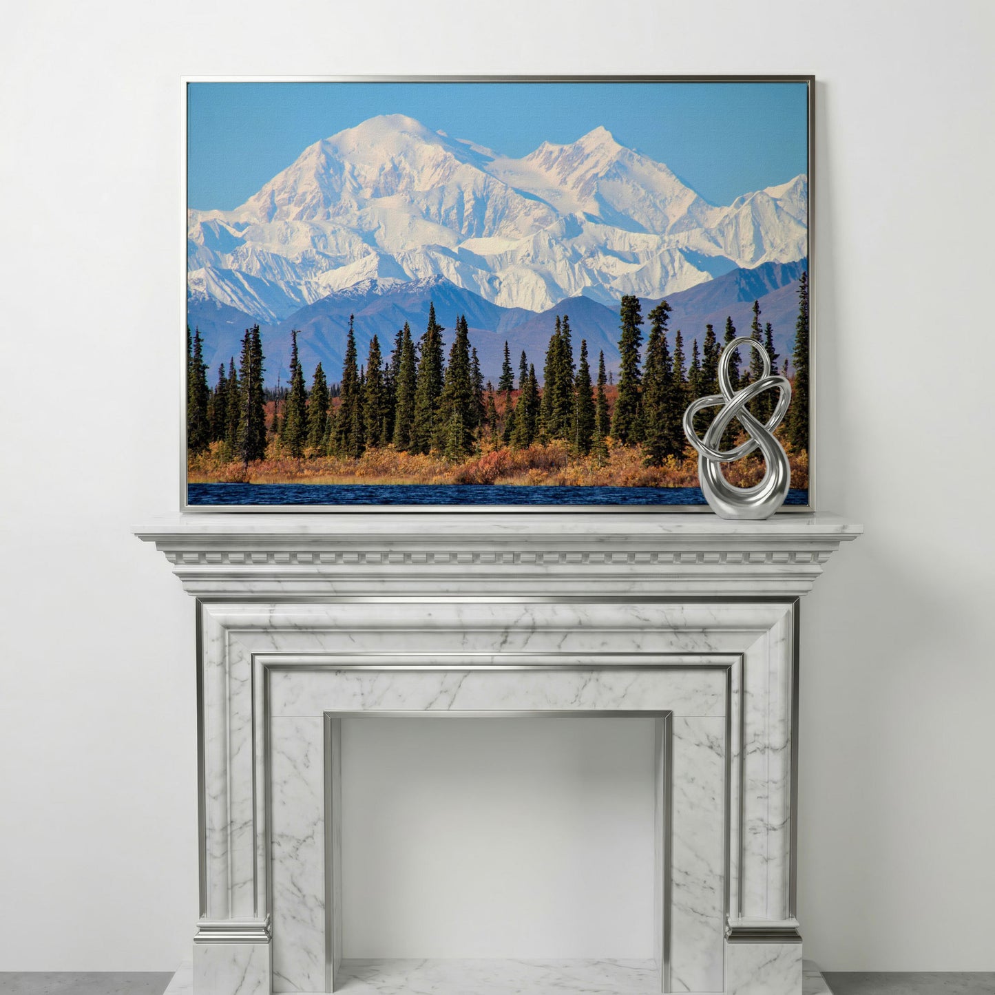 Denali Mountain Landscape Canvas in silver floating frame