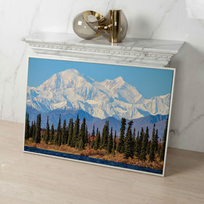 Denali Mountain Landscape Canvas in white floating frame