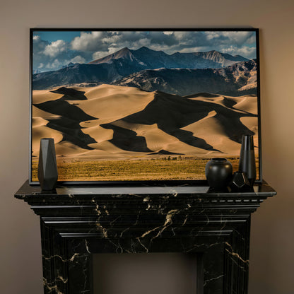 Great Sand Dunes Sunset Canvas Print in black floating frame