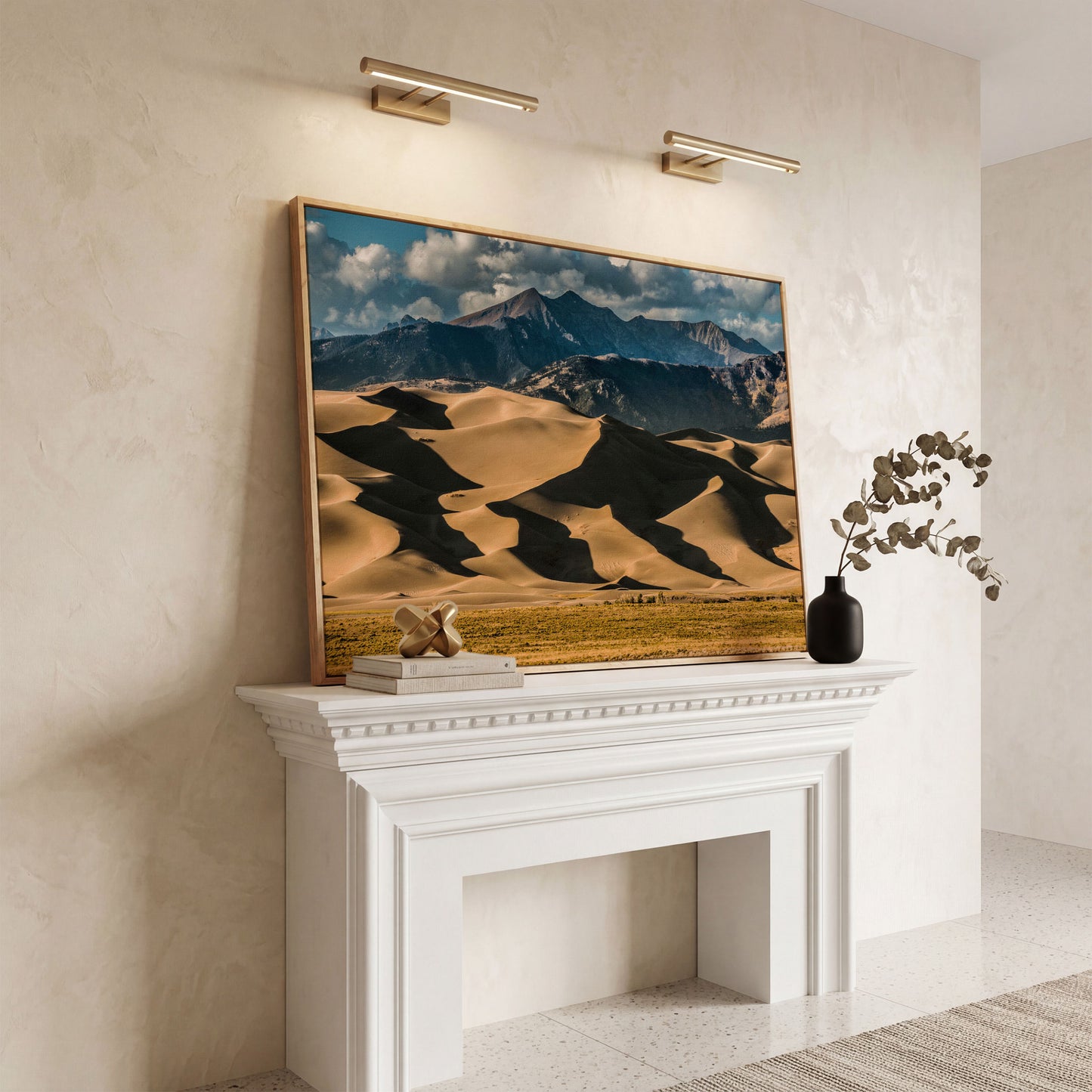 Great Sand Dunes Sunset Canvas Print in white oak floating frame