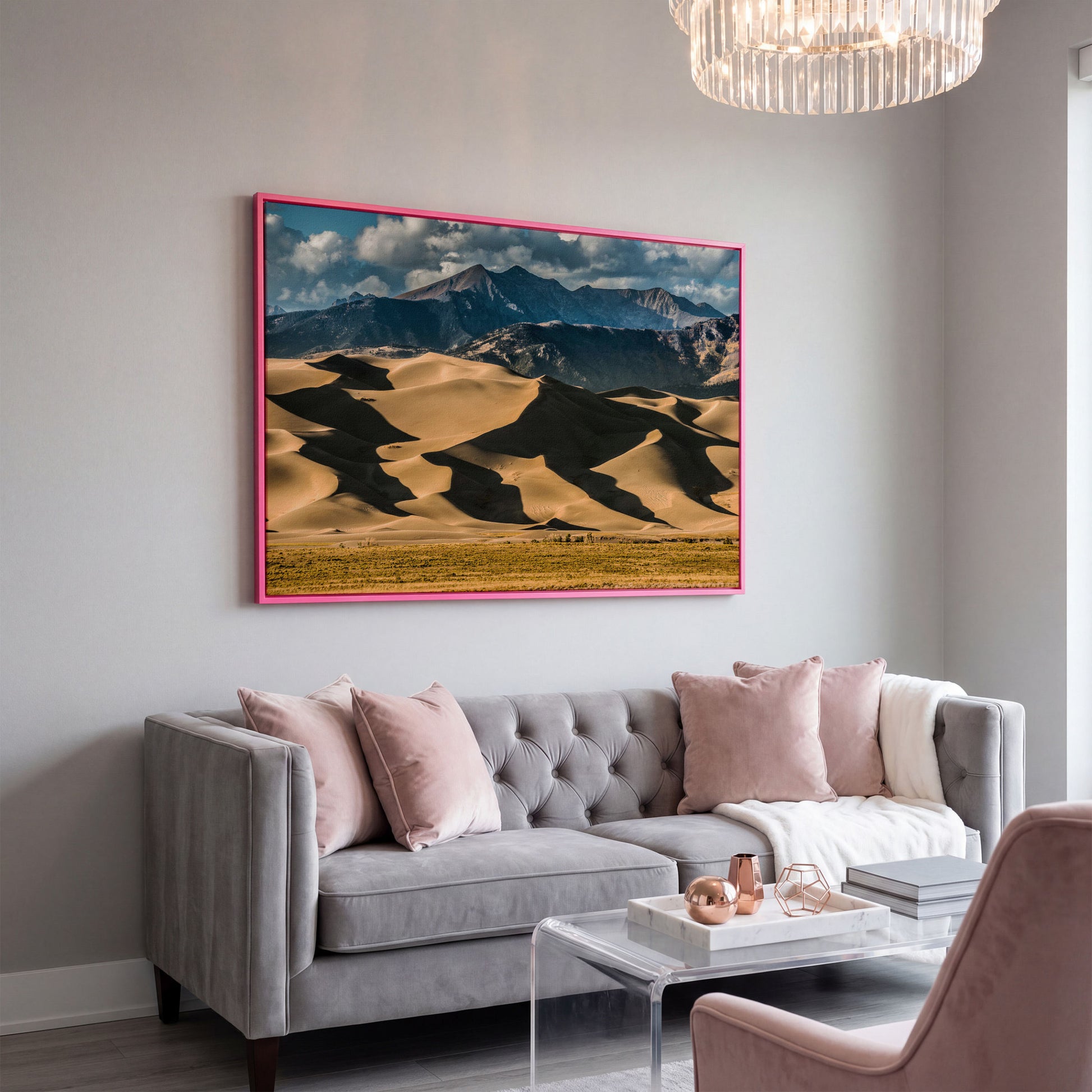 Great Sand Dunes Sunset Canvas Print in pink floating frame