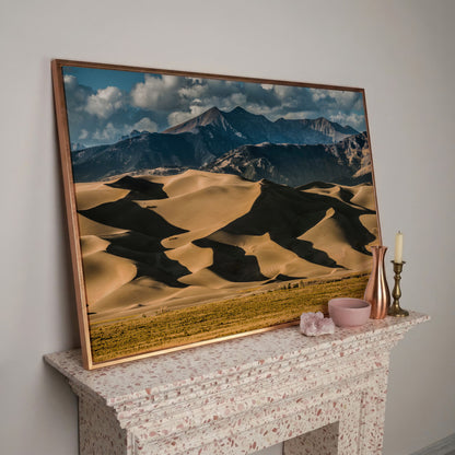 Great Sand Dunes Sunset Canvas Print in rose gold floating frame