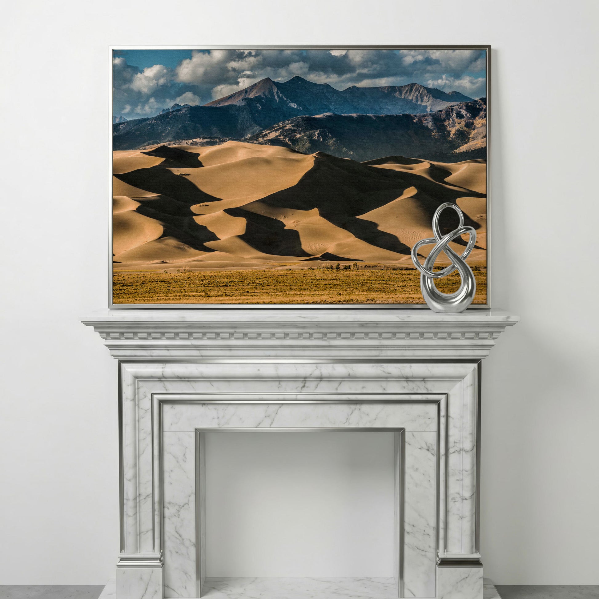 Great Sand Dunes Sunset Canvas Print in silver floating frame
