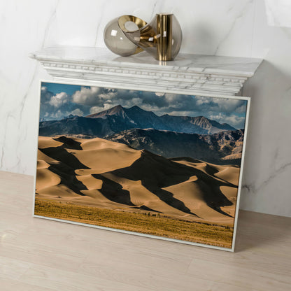 Great Sand Dunes Sunset Canvas Print in white floating frame