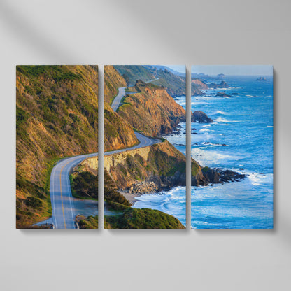 Pacific Coast Highway at Big Sur Canvas Print as 3-panel split version