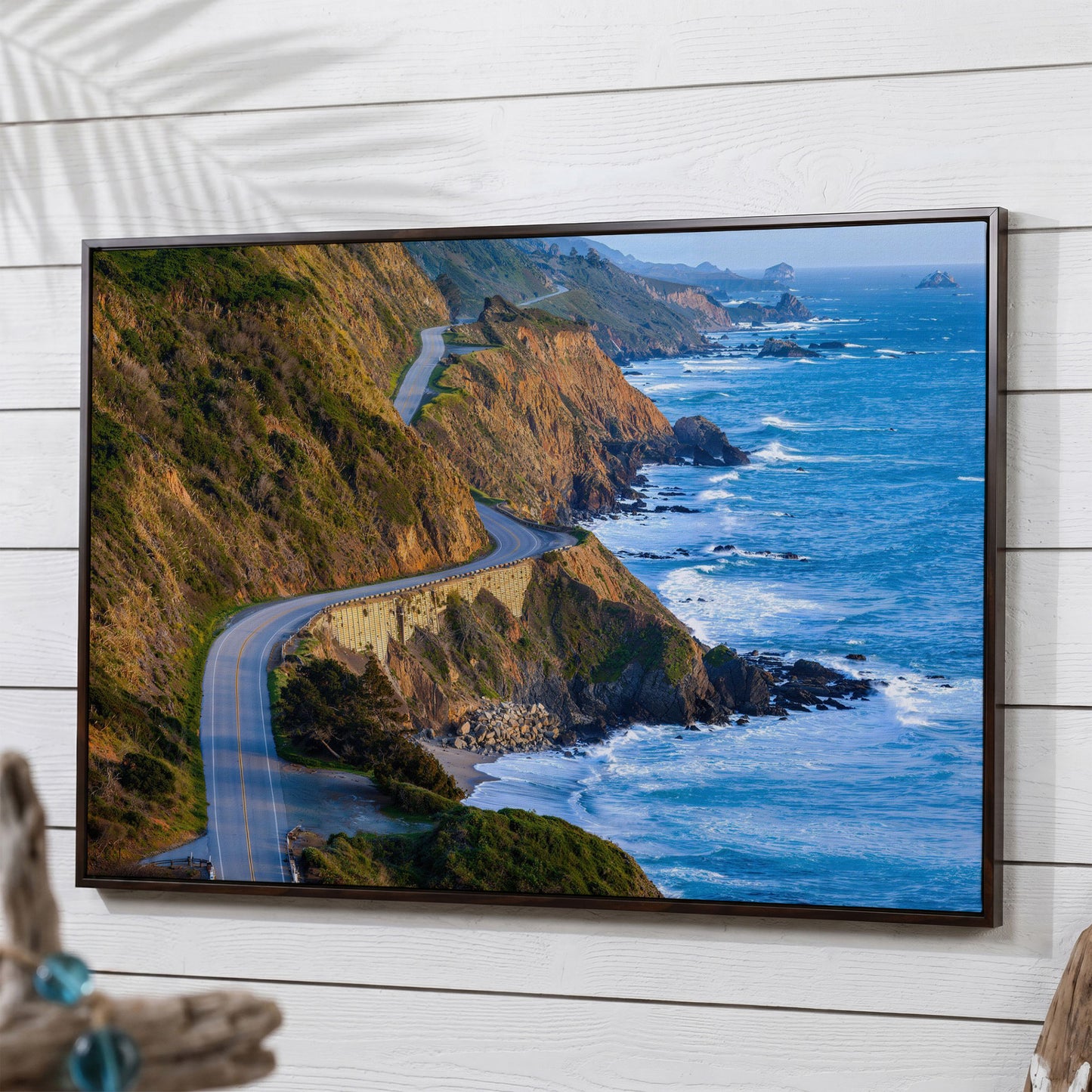 Pacific Coast Highway at Big Sur Canvas Print in dark walnut floating frame