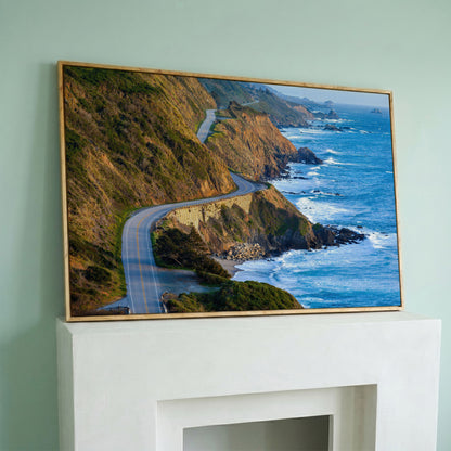 Pacific Coast Highway at Big Sur Canvas Print in white oak floating frame