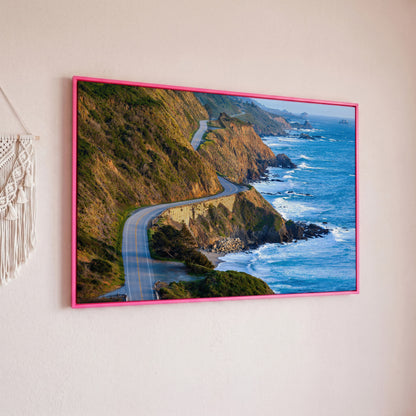 Pacific Coast Highway at Big Sur Canvas Print in pink floating frame