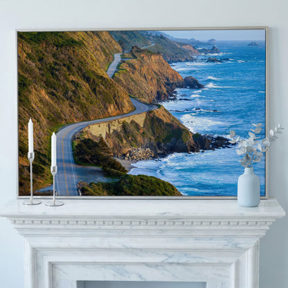Pacific Coast Highway at Big Sur Canvas Print in silver floating frame