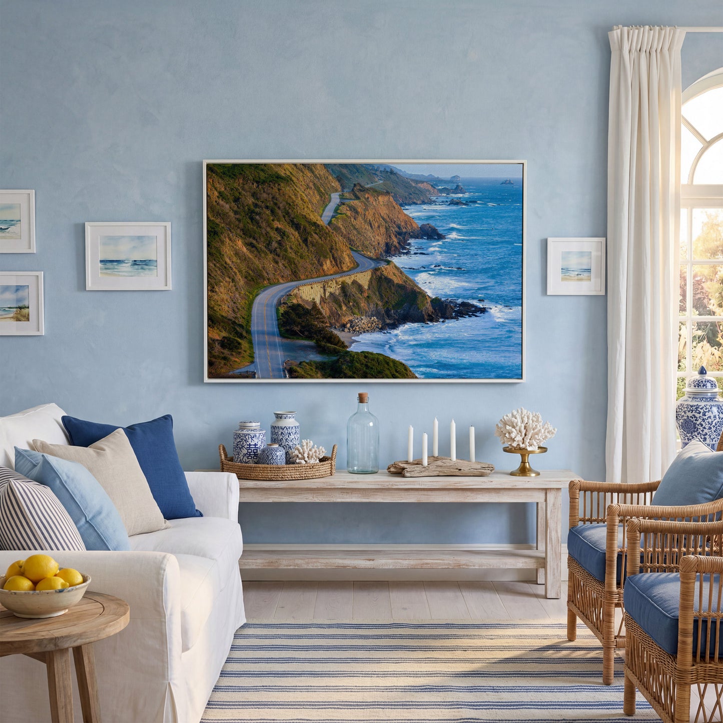 Pacific Coast Highway at Big Sur Canvas Print in white floating frame