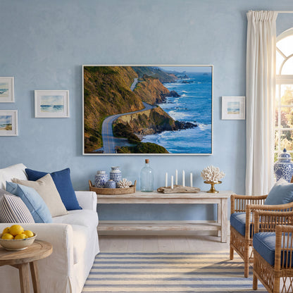 Pacific Coast Highway at Big Sur Canvas Print in white floating frame