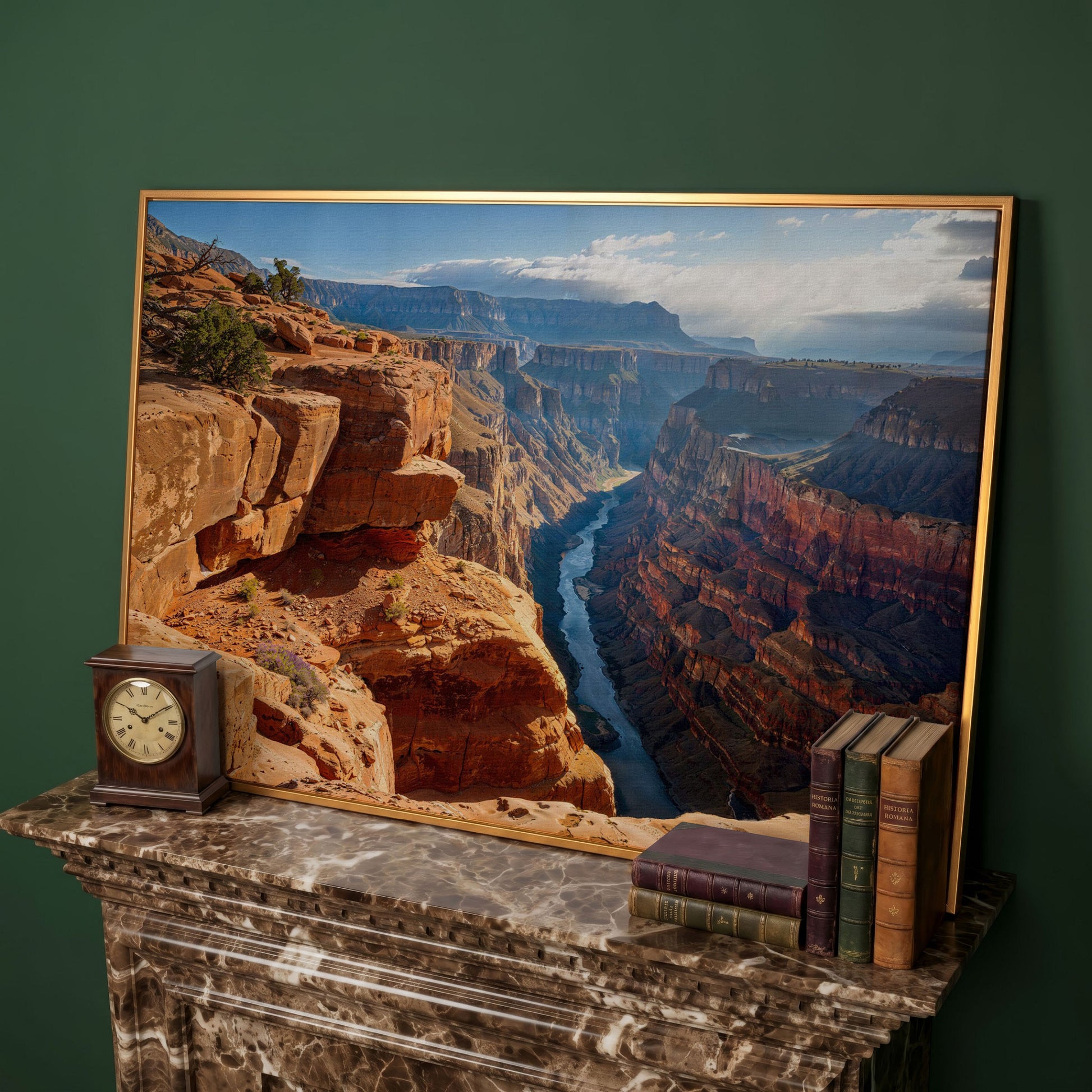 Toroweap Point Sunrise Canvas Print in antique gold floating frame