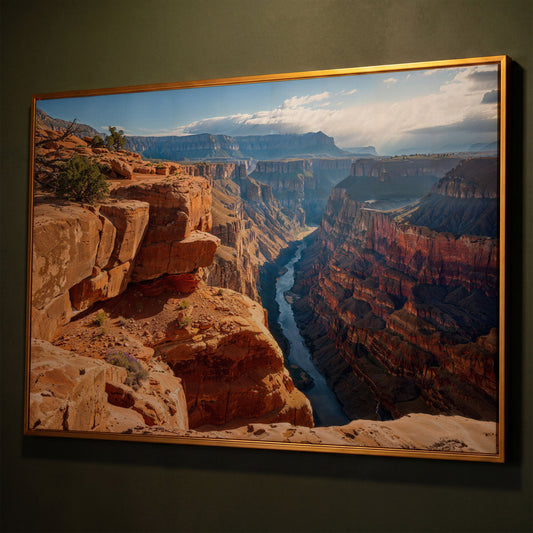 Toroweap Point Sunrise Canvas Print shown in antique gold floating frame