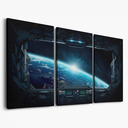 Earth from Space Station Canvas as 3-panel split version