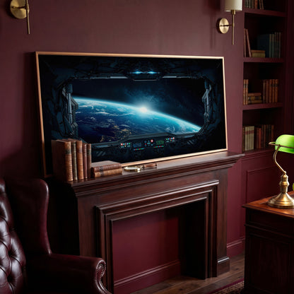 Earth from Space Station Canvas in antique gold floating frame