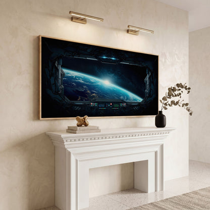 Earth from Space Station Canvas in white oak floating frame